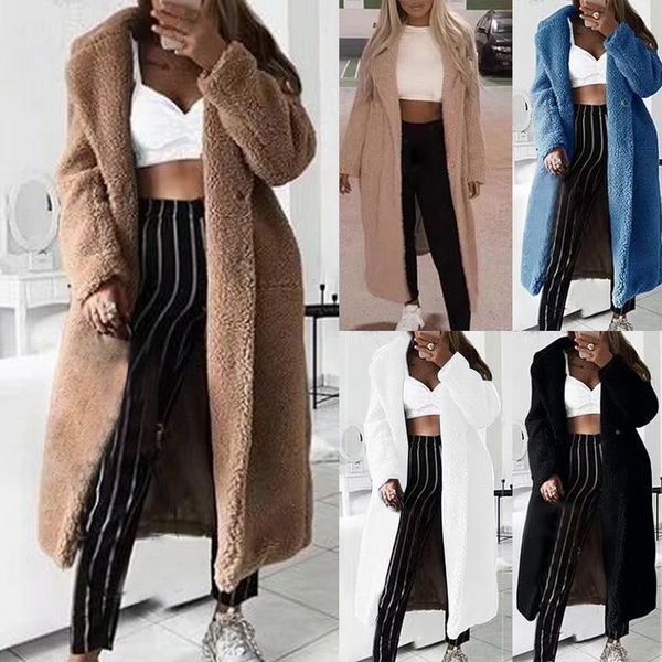 

dress fur teddy coat women autumn winter 2021 casual plus size long jacket new female thick warm outwear oversize fur mujer chaqueta, White