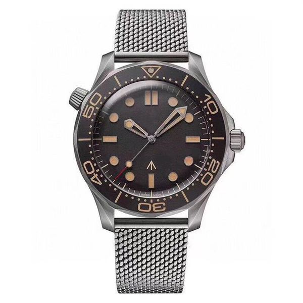 

om03 mechanical brand luxury mesh belt automatic watch men waterproof wristwatch limited edition master james bond's 007213r, Slivery;brown