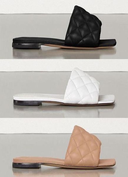 

padded flat sandals designer women black white lido sandal 100 lambskin slides flats quilted slippers 9 cm high heels squared rub2180168