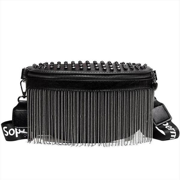 

women punk rivet waist bags tassel cool fanny pack leather chest belt bags crossbody shoulder phone money bum hip purse267s