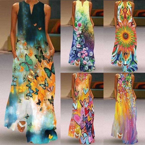 

summer retro butterfly print dress v neck sleeveless large size, Black;gray