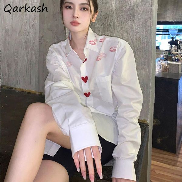 

shirts long sleeve shirts women print design ulzzang chic loose streetwear ladies allmatch leisure blusas mujer spring clothing, White