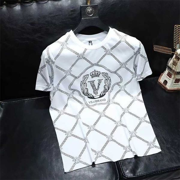 

26% off trendy ice silk short t-shirt for summer new round neck casual youth fashion men's printed half sleeve, White;black