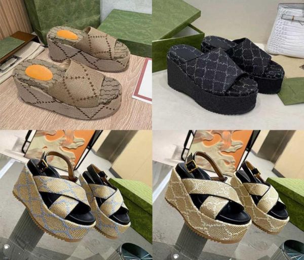 

2023 women sandals high heels slide sandal platform slipper leather outdoor beach flat shoes increased gear bottoms slippers 35426848589, Black