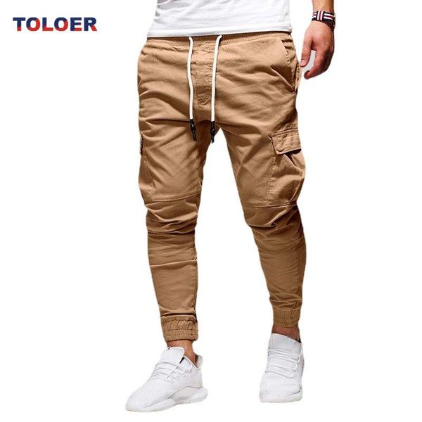 

pants mens casual solid cargo pants jogger sweatpants male multipocket hip hop harem trousers man slim breathable drawstring pants, Black