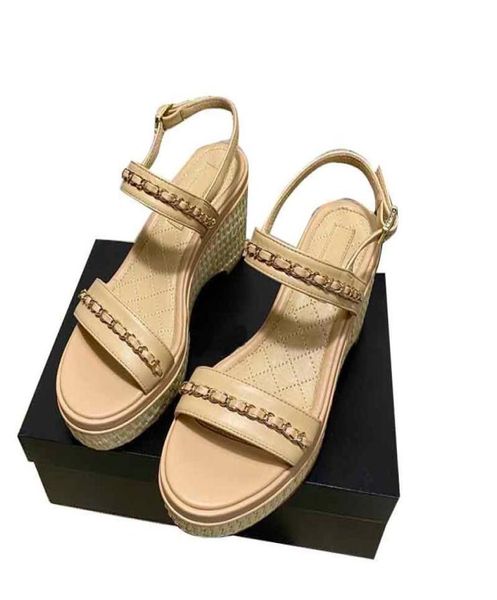 

fashion wedge designer womens sandals italian leather espadrilles platform plus size shoes luxury slides retro slippers hight heel5028949, Black