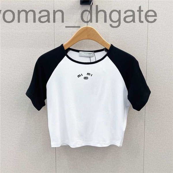 

women's t-shirt designer women's  women's color matching short t-shirt slim fit open navel sweet round neck short sleeve und, White