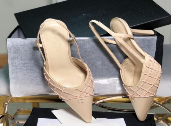 

2021 luxury designer new beaded silk diamond high heels women039s single shoes women039s low heel sandals3036411, Black