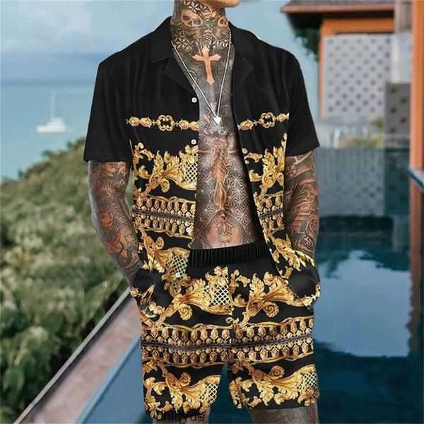 

hawaiian tracksuits shirts and mens shorts set 2 pieces tropical vacation outfit flower print button down beach suit sets 9xaur, Gray