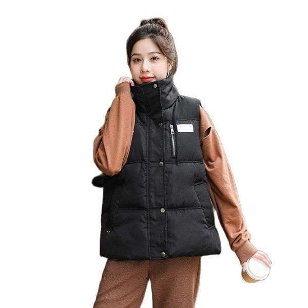 

leather new park autumn and winter new short cotton vest winter jackets 2022 woman korean version thickened female jacket wth vest robe, Black