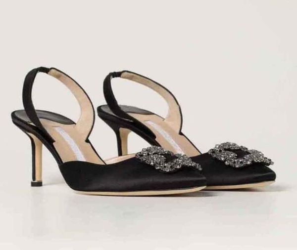 

summer hangisli satin sandals shoes lady elegant slingbacks shiny satin crystal jewels buckle women high stiletto he4627034, Black