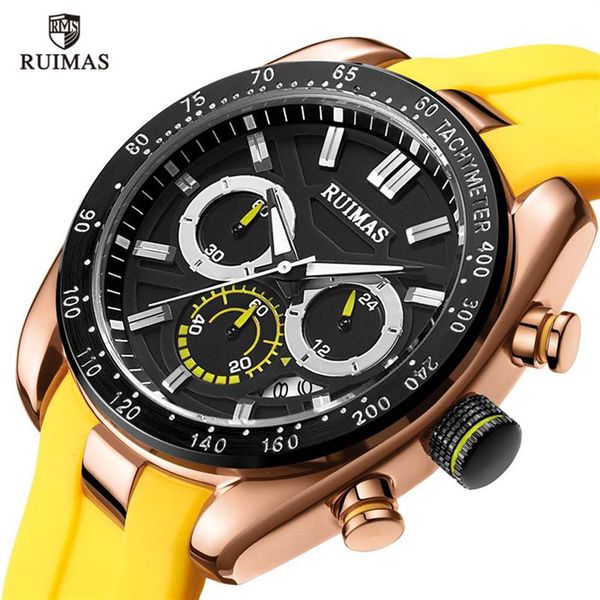 

ruimas mens watches brand luxury man military sport wristwatch chronograph quartz watch male erkek saat silicone strap275t, Slivery;brown