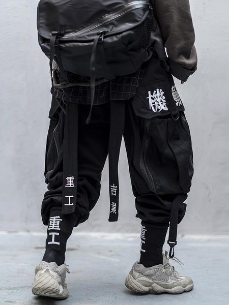

pants japanese streetwear techwear cargo pants for men baggy wide leg black jogger