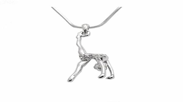 

double nose arrival metal inlay women figure gymnastic girl charm necklace gym jewelry pendant necklaces8351002, Silver