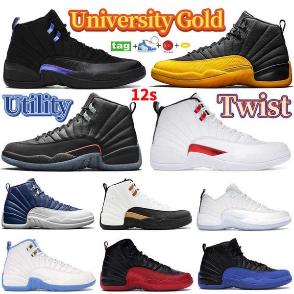 

with box jordns indigo 12s 12 men jumpman basketball shoes black university gold dark concord reverse flu game playoffs fiba sneakers taxi t, White;red
