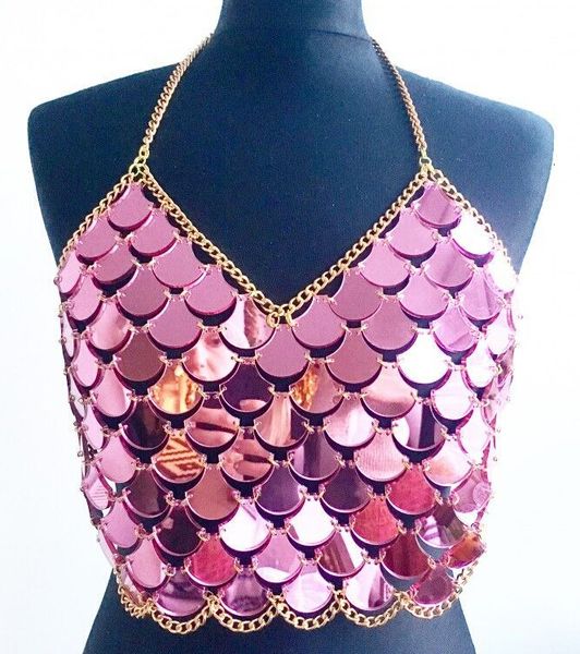 

camisoles tanks arrivals fashion women metal alloy crop tanks backless summer beach sequin vest 230421, Black;white