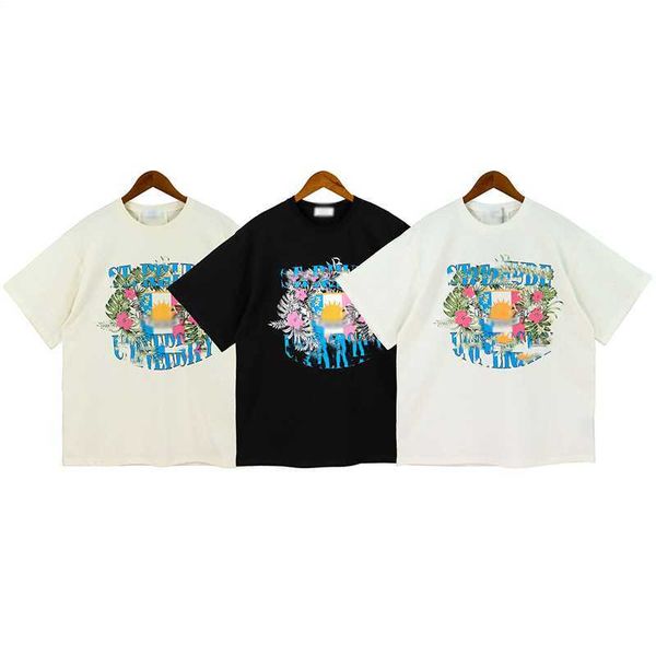 

t shirt 2023ssrhude men's and women's summer design sense small print trend casual style round neck short sleeve t-shirt, White;black