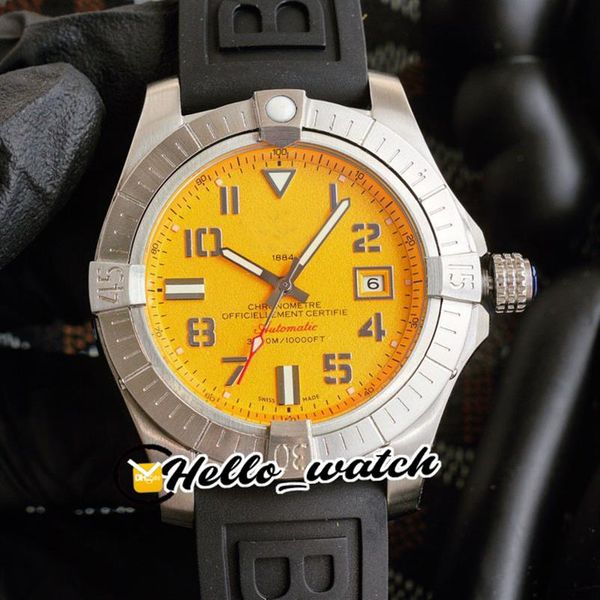

new ii seawolf a1733010 yellow dial automatic mens watch 316l steel case black rubber strap sport watches hwbe hello 292j, Slivery;brown