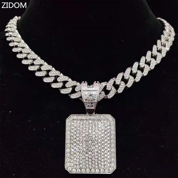 

pendant necklaces men women hip hop dog tag necklace with 13mm miami cuban chain iced out bling hiphop fashion charm jewelry2494, Silver