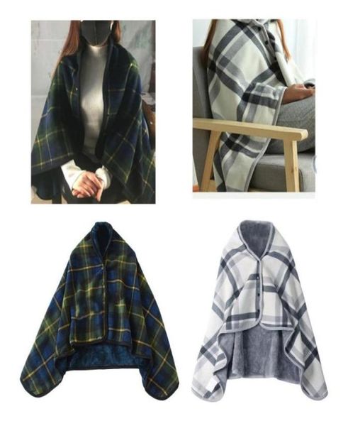 

scarves wheelchair blanket thickening shawl cloak women wrap cape sweater plush thick fleece button8866674, Blue;gray
