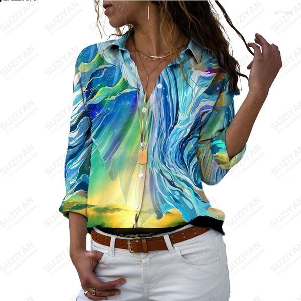 

women's blouses women's summer shirt long sleeve landscape flower cat 3d digital printing selling polo button casual cardigan, White