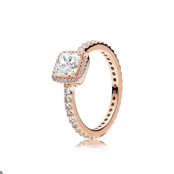

rose gold square sparkle halo ring for pandora 925 sterling silver wedding designer rings for women girlfriend gift cz diamond rings with or, Slivery;golden