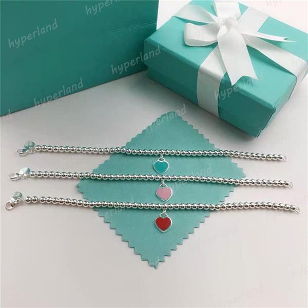 

fashion heart pendants charm bracelet for women designer love bracelets 3 colors woman jewelry 925 silver ball chains party t band264j, Golden;silver