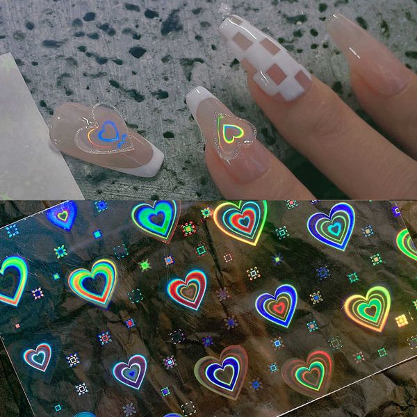 

stickers decals 2pcs aurora laser heart nail art sticker super shiny love star pattern nail glass foil film sticker manicure nail decoration, Black
