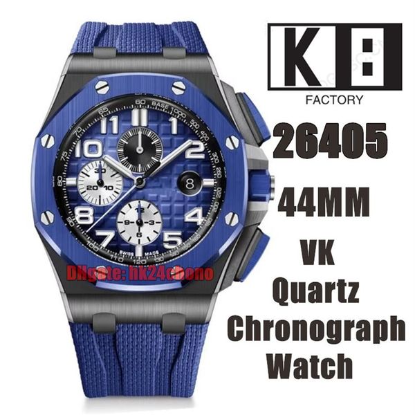 

k8 watches 26405 44mm vk quartz chronograph mens watch blue bezel smoked blue dial rubber strap gents wristwatches2289, Slivery;brown