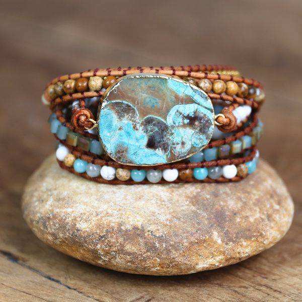 

beaded handmade women bracelets natural stone beads 5 strands leather wrap bracelet bohemia charm femme drop 230422, Black