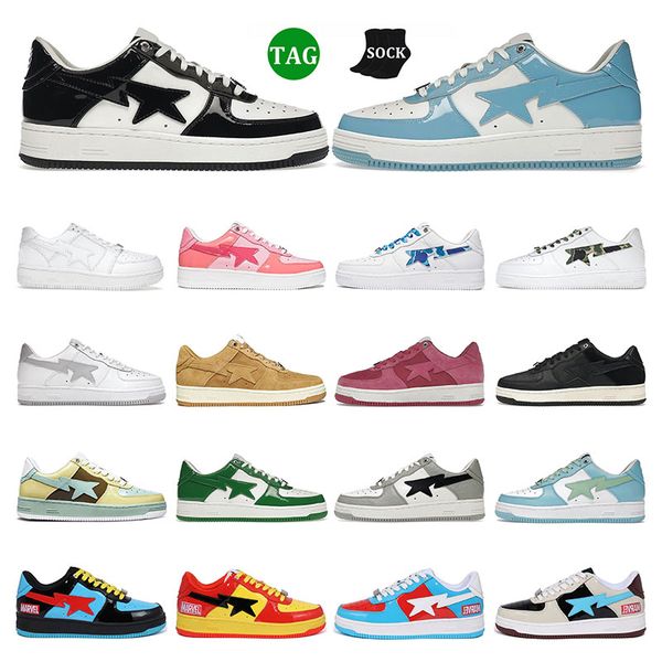 

mens bapestas casual designer shoes stas sk8 low bapesta men women black white camo blue suede beige leather pastel pink womens trainers out