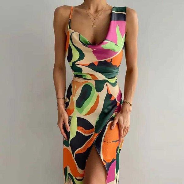 

summer womens midi dress printed elegant strap u neck high waist, Black;gray