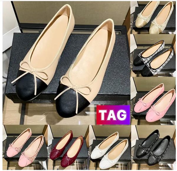 

ladies casual shoes channel sandals for women loafers dress shoe stitching ballerinas falts lambskin fabric ballet flat sandal summer slides, Black