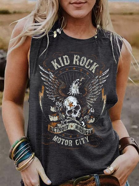 

women's tanks camis funny rock skeleton eagle for women vintage retro roll music shirts sleeveless concert buddy graphic tee 230422, White
