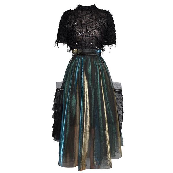 

dress women sets new gorgeous tassels sequins decorative and fashionable ruffle skirts elegant party twopiece suit, White