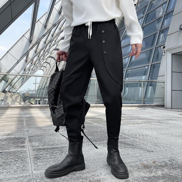 

pants chinese style cotton harem pants men solid elastic waist streetwear jogger pants casual sweatpants anklelength men trousers b15, Black