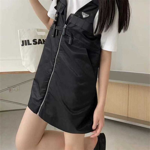 

20% off family summer new fashion trend personalized nylon regenerated series classic triangle a-line sleeveless dress, Black;gray