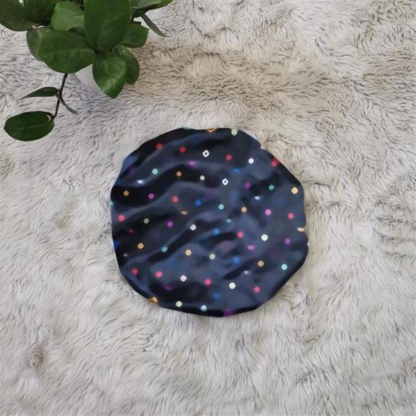 

15colors women letters monogram pattern satin shower caps brand designer wide-brimmed sleeping hat night sleep bonnet nightcap str244t