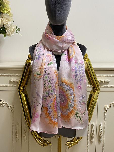 

women's long scarf scarves shawl 100% silk material pink pint letters flowers patternsize 180cm - 100cm, Blue;gray