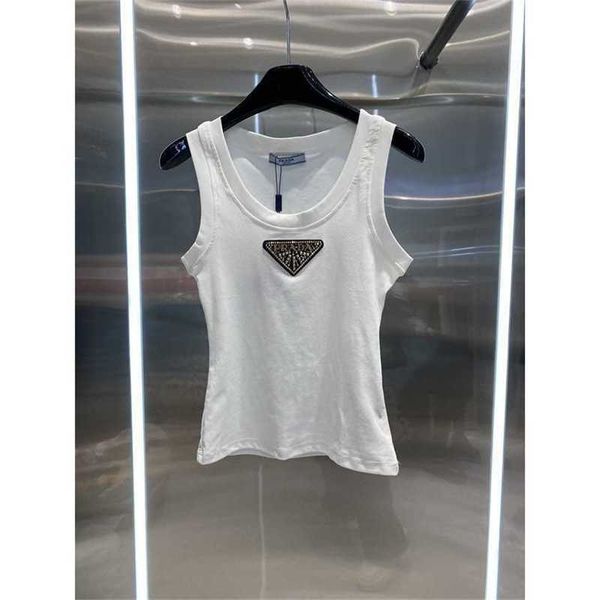 

20% off family spring/summer new fashion classic triangle rivet diamond slim fit elastic versatile tank top, White