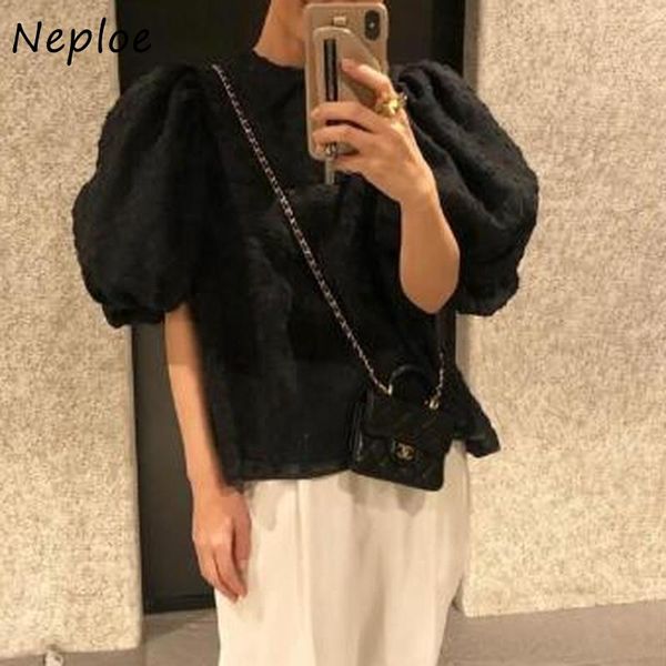 

t-shirt neploe japanese lady style shirts summer sweet puff sleeve fashion casual blouse short sleeve threedimensional flower blusa, White