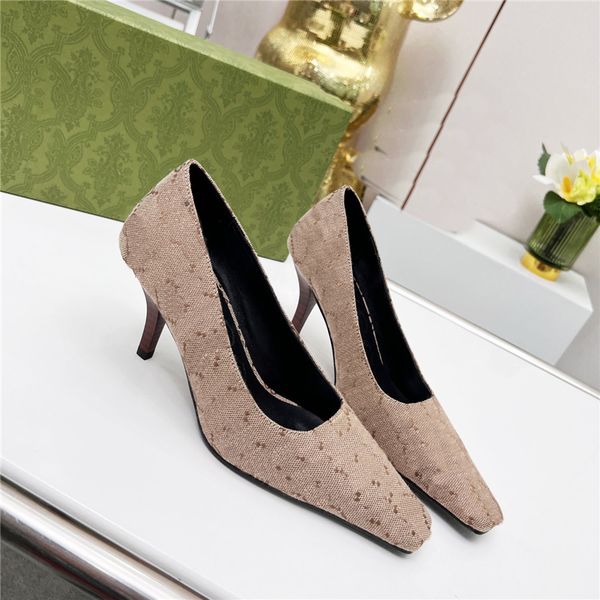 

fashion dress shoes 2023 ggity women leather high heel metal buckle letter logo wedding party business casual flat shoes 02-05, Black