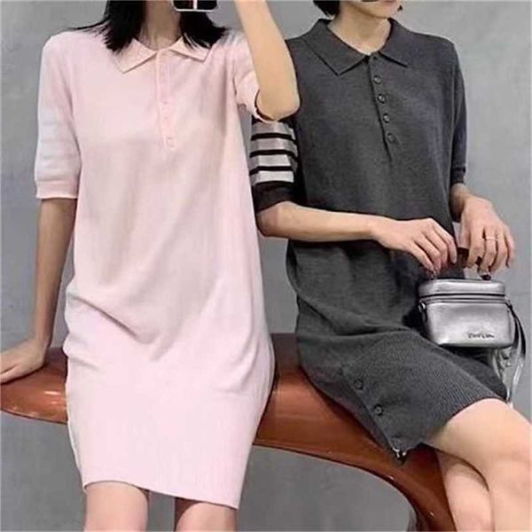 

20% off tb pure cotton four bar knitted dress gray pink bust skirt length, Black;gray