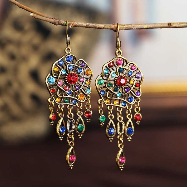 

charm boho gypsy tassel indian dangle earrings 2020 women orecchini jewelry ladies retro flower jhumka earrings w0422, Golden