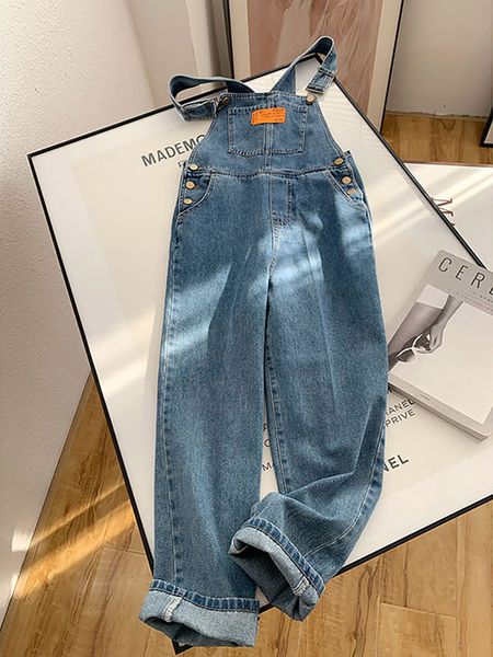 

women's jeans retro women blue suspender trousers spring autumn casual loose high waist denim pants female fashion jumpsuit streetwear
