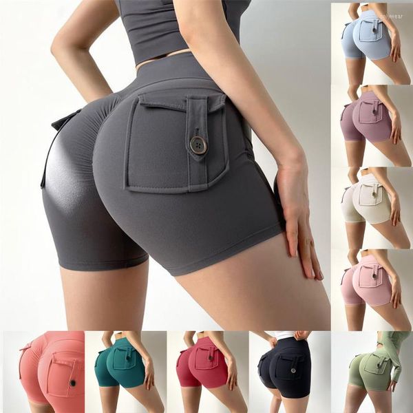 

women's shorts women sport pockets gym high waist workout push up booty scrunch biker pants fitness cycling tights, White;black