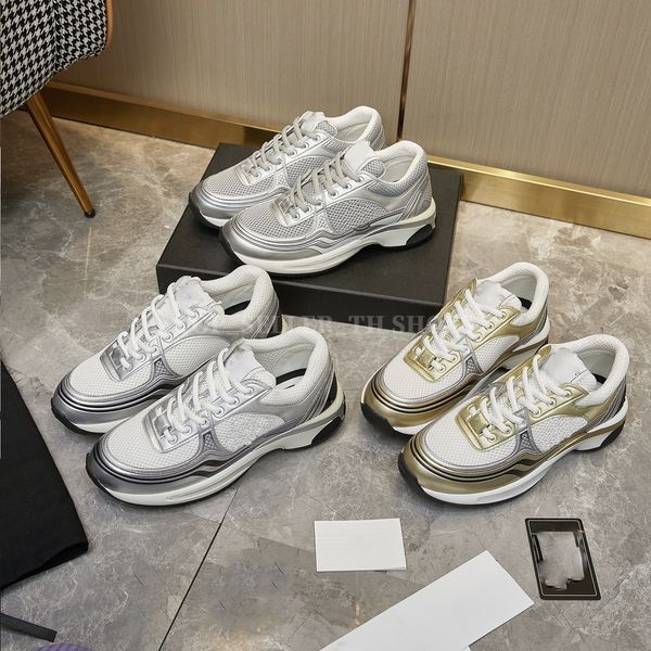 

fabric laminated sneaker designer shoes mesh sneakers reflective increasing trainers women white silver leather trainer suede quilted lace-u