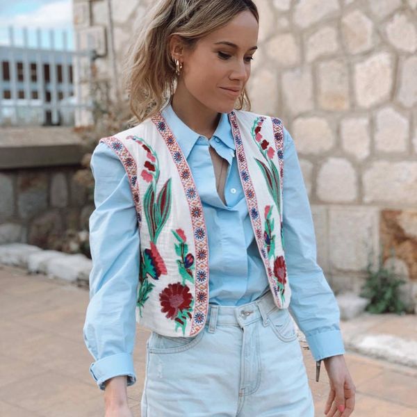 

vests women vintage floral printed open waistcoat retro sleeveless jacket chic lady vest woman 2022 summer new outwear, Black;white