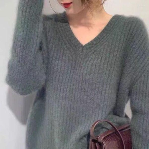 

Women's Sweaters CUPNICE Spring Warm V-neck Women 2023 Casual Alpaca Fleece Jumpers Woman Solid Soft Knitted Bottoming Tops Mujer, Coffee se