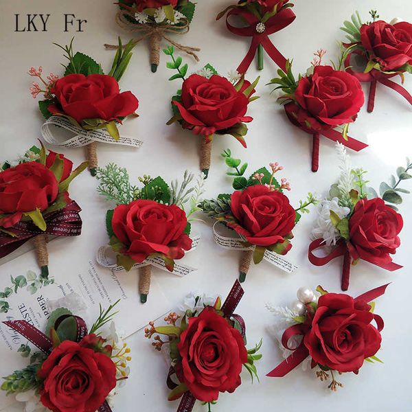 

other fashion accessories lky fr boutonniere groomsman wedding silk roses red bridesmaid bracelets flowers buttonhole wedding witness marria, Silver